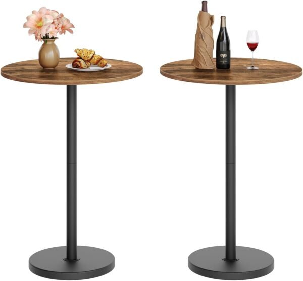 Bar Table, Round Bar Table Set of 2, Counter Height Table, Pub Table, Cocktail Table, Metal Frame, for Bistro, Dining Room, Living Room, Terrace, Rustic Brown and Black BT05L2BR - Image 9