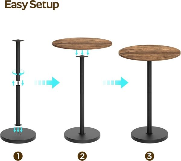 Bar Table, Round Bar Table Set of 2, Counter Height Table, Pub Table, Cocktail Table, Metal Frame, for Bistro, Dining Room, Living Room, Terrace, Rustic Brown and Black BT05L2BR - Image 5