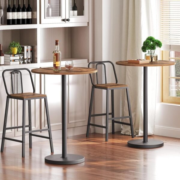 Bar Table, Round Bar Table Set of 2, Counter Height Table, Pub Table, Cocktail Table, Metal Frame, for Bistro, Dining Room, Living Room, Terrace, Rustic Brown and Black BT05L2BR - Image 4