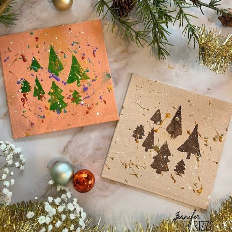 Make Easy Splattered Painted Christmas Tree Canvases