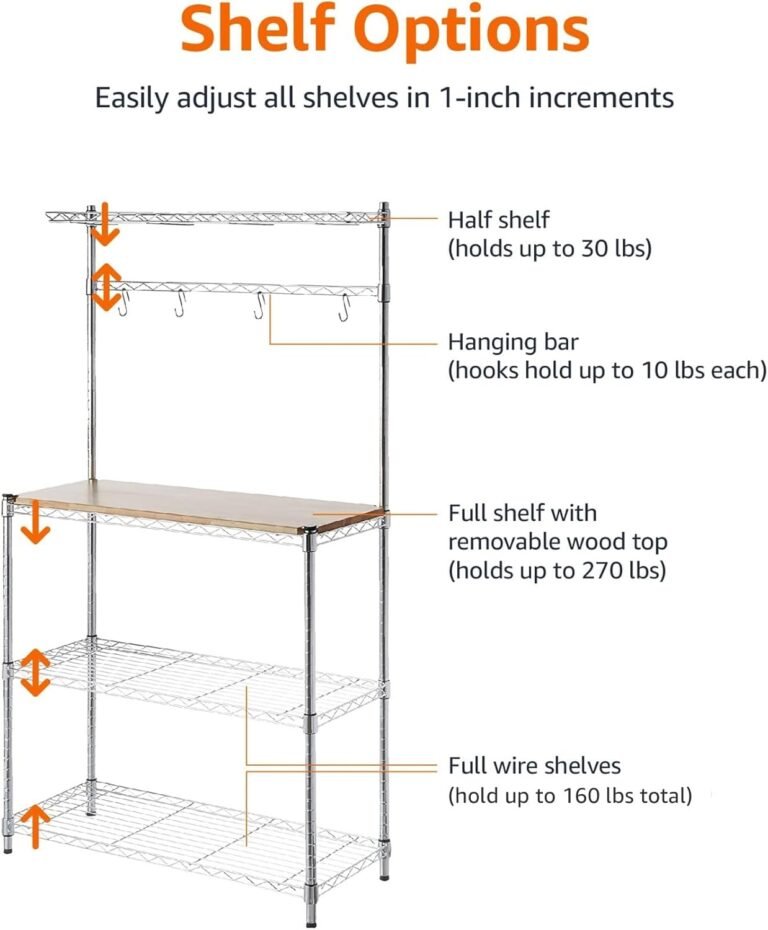 Amazon Basics 3 Tier Kitchen Bakers Rack with Storage, Removeable Top, Wood/Chrome, 14" D x 35.83" W x 63.31" H - Image 2