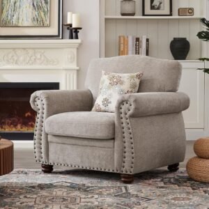Nailhead Trim Rolled Arm Armchair