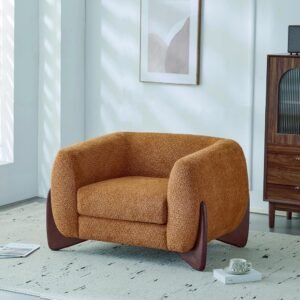 Stylish modern boucle accent chair for living room.