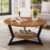 Round Wood Coffee Table for Living Room, 2-Tier Rustic Circle Coffee Table with Storage, Solid Natural Coffee Table with Metal Legs, Radial Pattern 35”x 17”