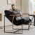 Accent Chair, Fluffy Living Room Chair Arm Chair Big Sitting Area Cross Legged Armchair with Foam Cushioning, Reading Chair, Bedroom Chair,Metal Frame, Armpad (Black)