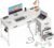 Coleshome 42 Inch L Shaped Desk with Drawers, Computer Desk with Power Outlets, Home Office Desk with 6 Drawers, Reversible Corner Desk for Small Space, Study Work Table with Hook, White