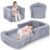 Toddler Travel Bed, 2-in-1 Foldable Portable Toddler Bed Sofa Chair, Baby Kids Travel Bed with Washable Covers Safety Foam Raised Bumper, Soft Toddler Cot Floor Bed for Camping Sleeping