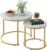 aboxoo Coffee Table Nesting White Set of 2 Side Set Golden Frame Circular Round and Marble Pattern Wooden Tables, Living Room Bedroom Apartment Modern Industrial Simple Nightstand