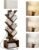 6 Tier Tree Bookshelf with Light, Narrow Bookcase Tower, Tall Floor Standing Book Organizer with Storage Cabinet for Living Room, Bedroom and Home Office, Rustic Brown