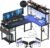 Aheaplus Small L Shaped Gaming Desk with LED Lights & Power Outlets, Reversible L-Shaped Computer Desk with Monitor Stand & Storage Shelf, Corner Desks Home Office Desk with Storage Bag, Black