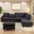 L Shaped Sectional Couches, Modular Sectional Sofa with Ottoman Storage, Nail-Head Design Lounge Sofa with Reversible Cup Holder for Living Room, Bedroom, Gray