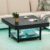 Coffee Table for Living Room Square LED Coffee Tables with Storage 31.5 inch Modern Farmhouse Center Table with Half Split Tabletop, Black