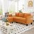 ZeeFu Convertible Sectional Sofa Couch,Classic 3 Seat L-Shaped Sofa Set with Movable Ottoman, Modern Orange Velvet Upholstered Small Sectional Sofa Couch for Small Space Apartment Living Room Office